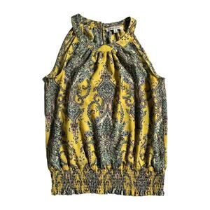 ROSE + OLIVE Women XS Prof Blouse, Yellow Geometric Sleeveless Wide Strap | A12